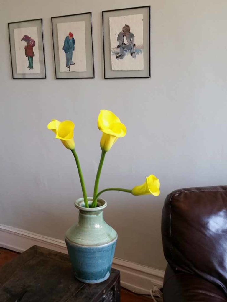 Flowers and paintings in Laura Dalheim's comfortable psychiatrist office.